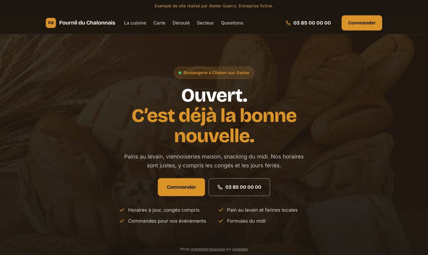 Aperçu d’un site de boulangerie