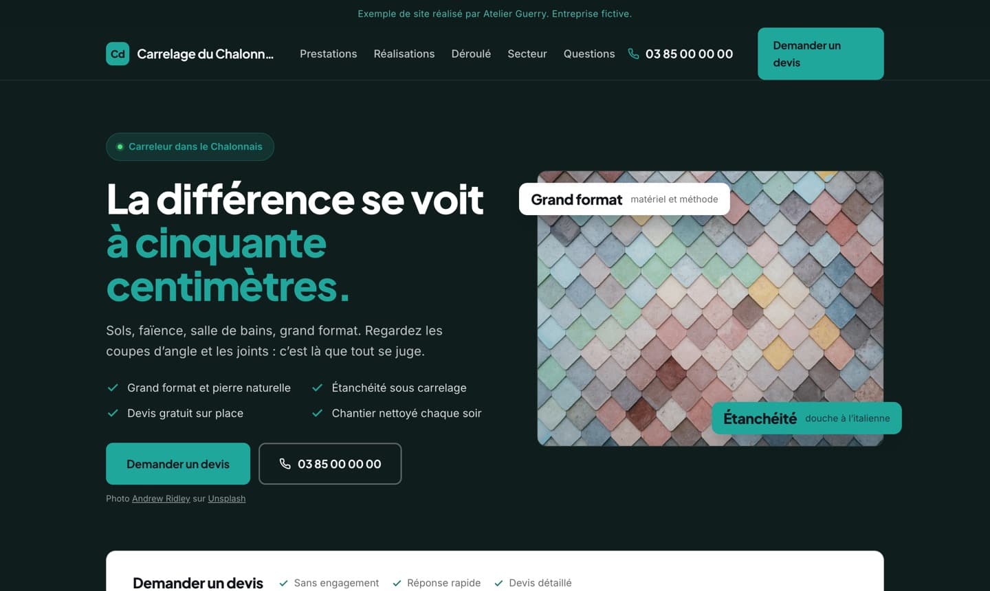 Aperçu d’un site de carreleur