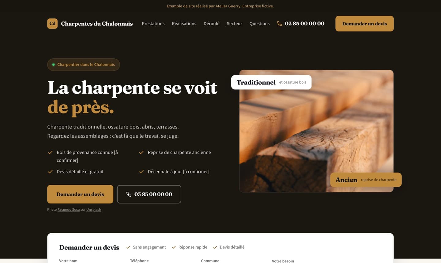 Aperçu d’un site de charpentier