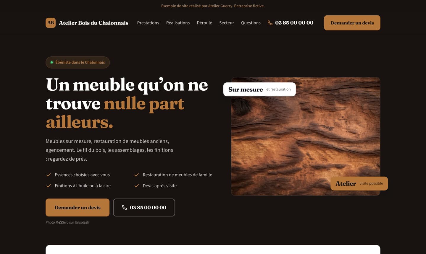 Aperçu d’un site d’ébéniste