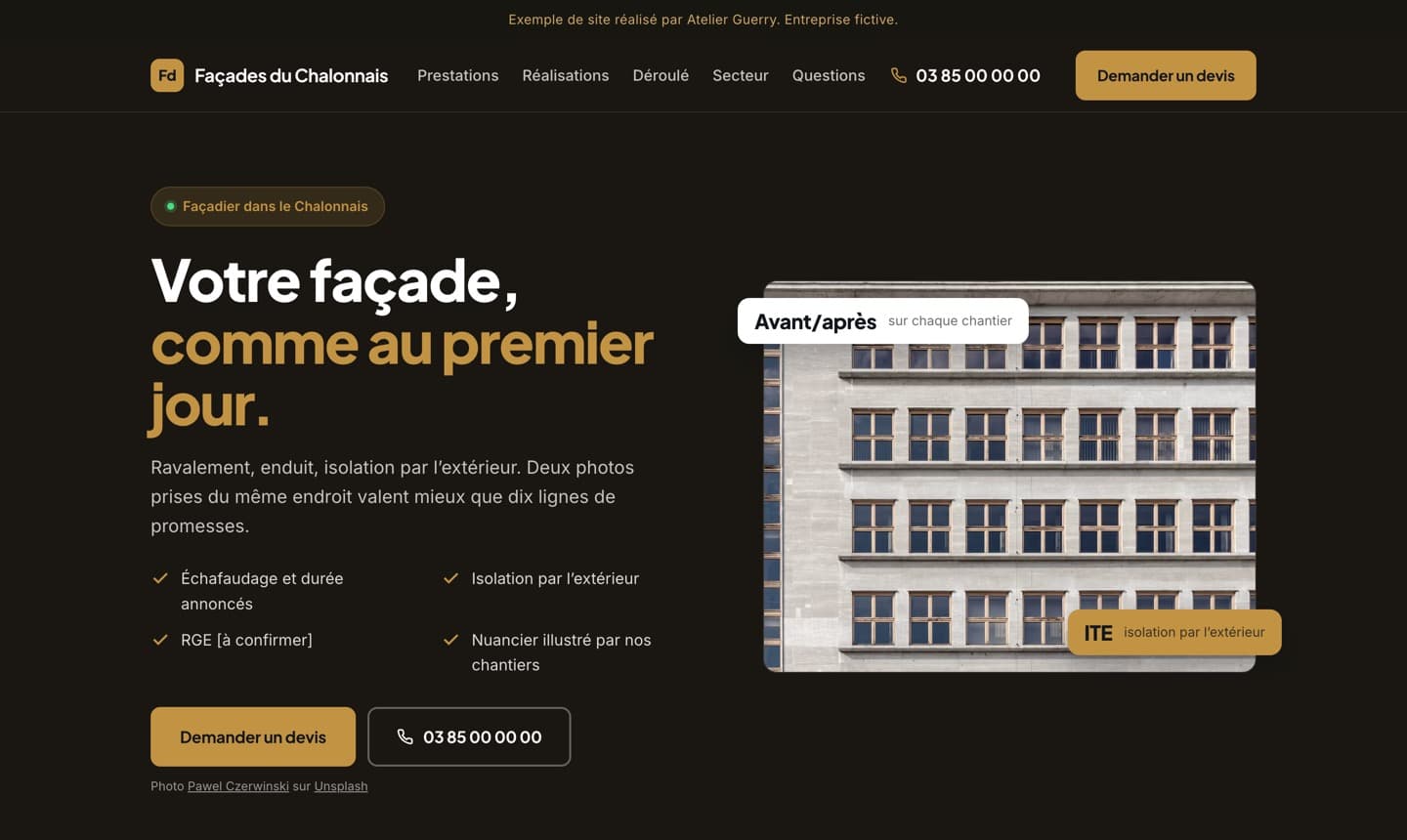 Aperçu d’un site de façadier