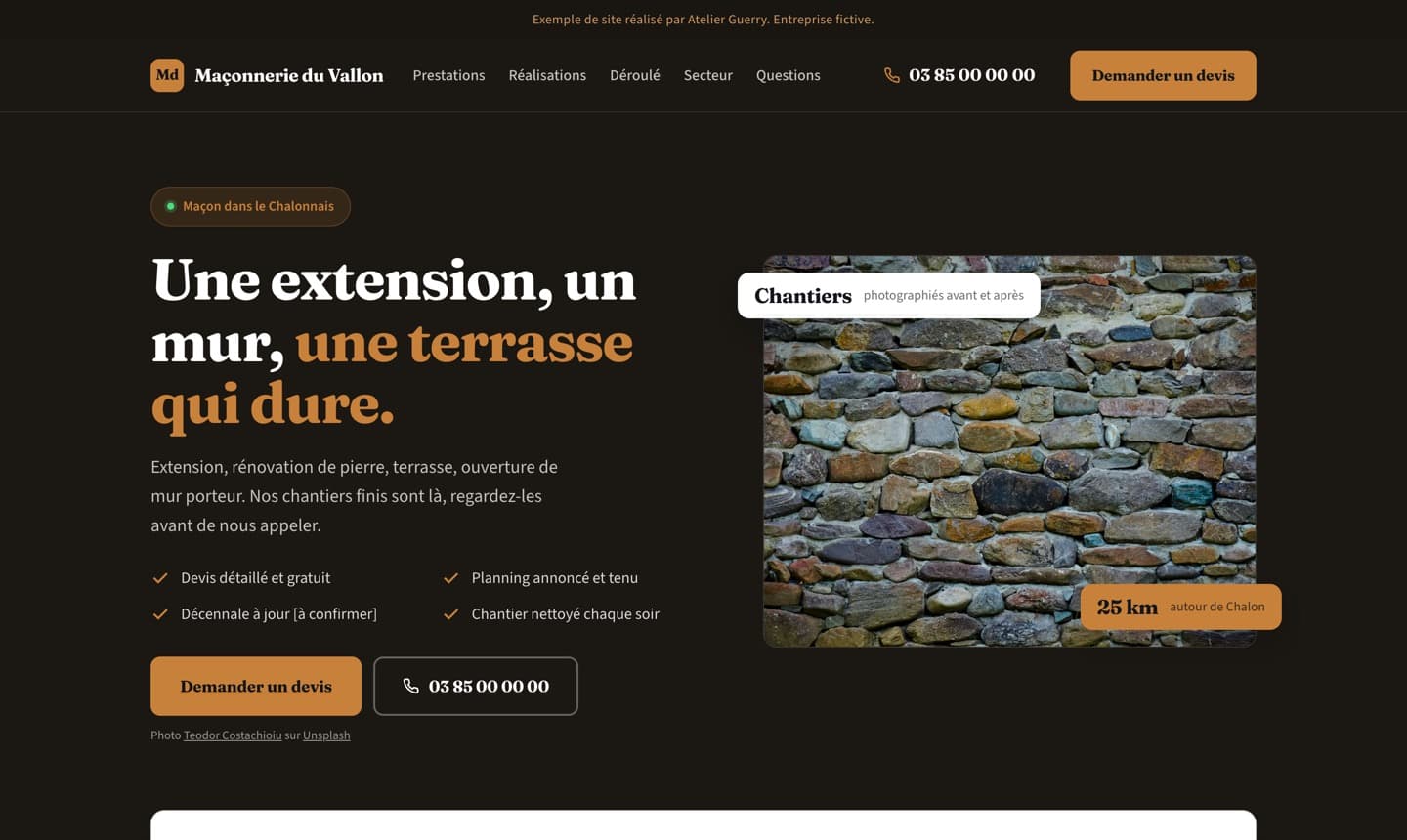 Aperçu d’un site de maçon