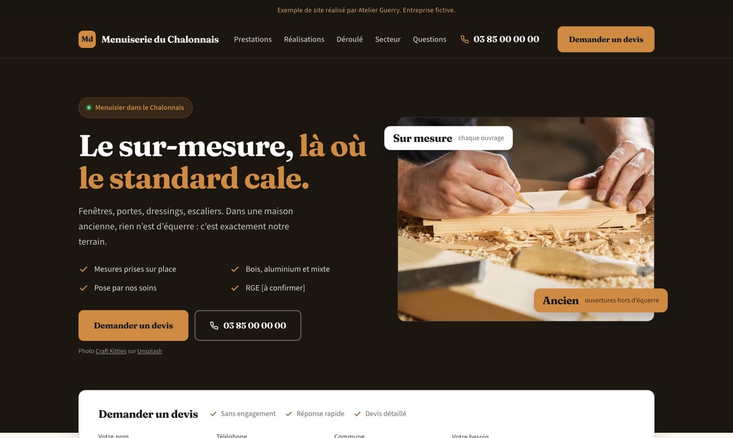 Aperçu d’un site de menuisier