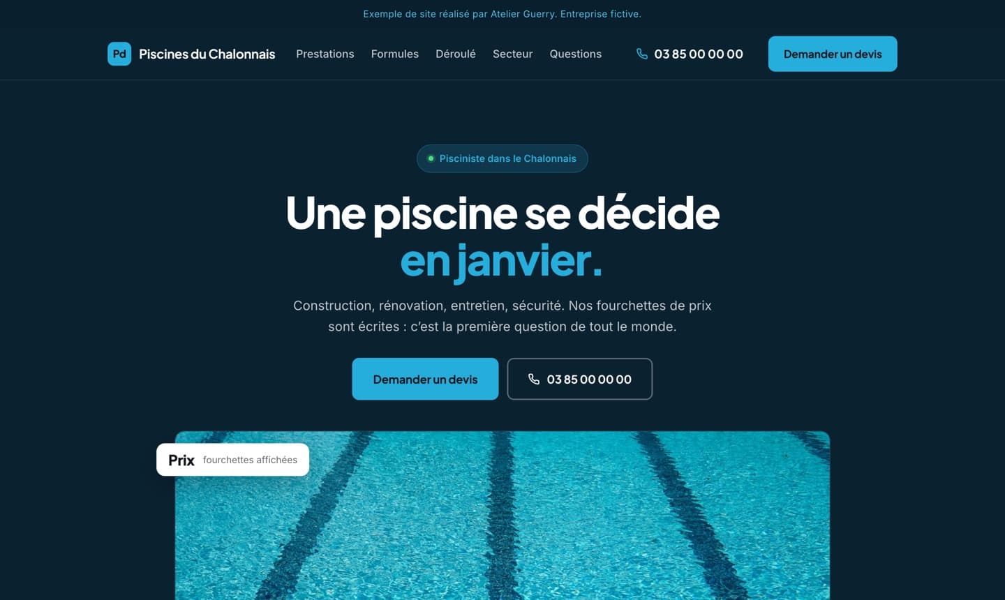 Aperçu d’un site de pisciniste