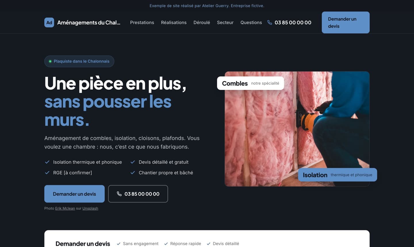 Aperçu d’un site de plaquiste