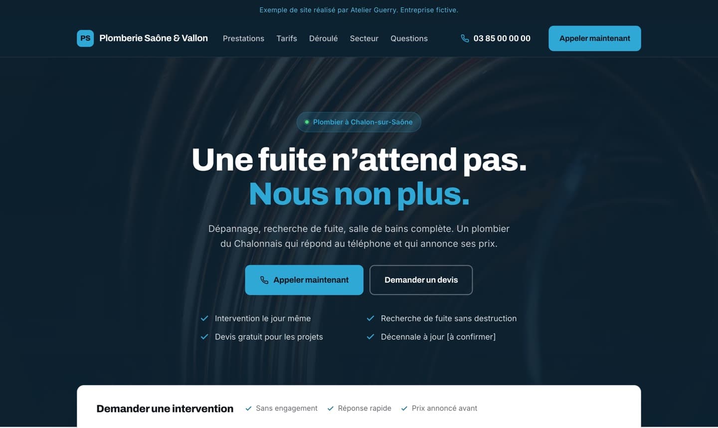 Aperçu d’un site de plombier