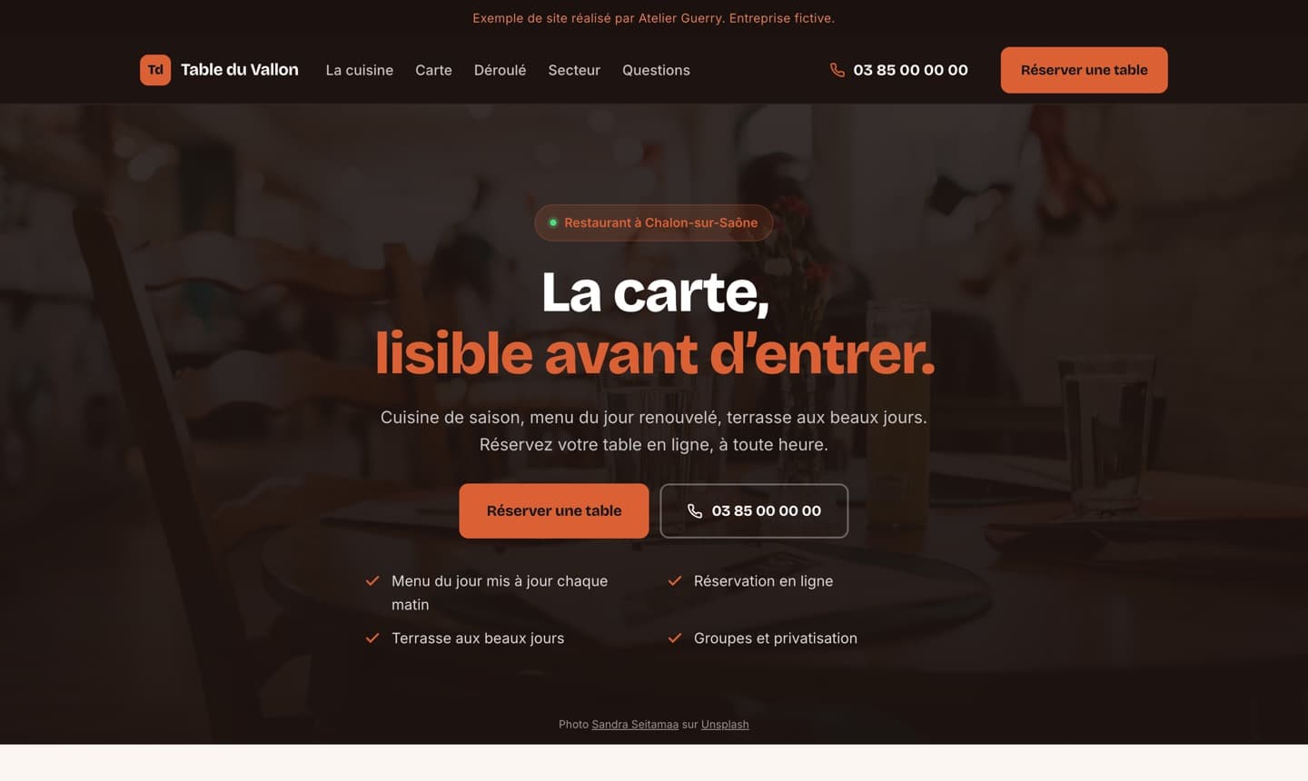 Aperçu d’un site de restaurant