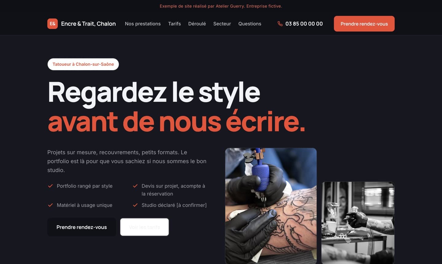 Aperçu d’un site de tatoueur